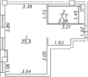 Планировка: Студия 29,6 м² в ЖК «Artel 17/52 (бывш. Глер)»