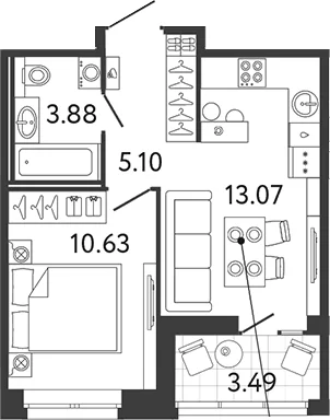 Планировка: 1-комнатная квартира 32,7 м² в ЖК «Ultra City 3.0»