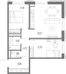 Планировка: Евротрёшка 63,8 м² в ЖК «Легенда Васильевского»