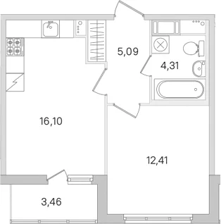 Планировка: 1-комнатная квартира 37,9 м² в ЖК «Ясно.Янино»