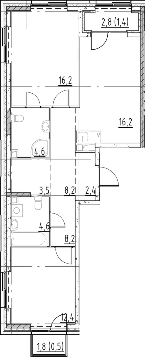 Планировка: Евротрёшка 68,1 м² в ЖК «Шагал»