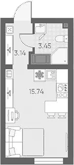 Планировка: Студия 22,3 м² в ЖК «Морская миля»
