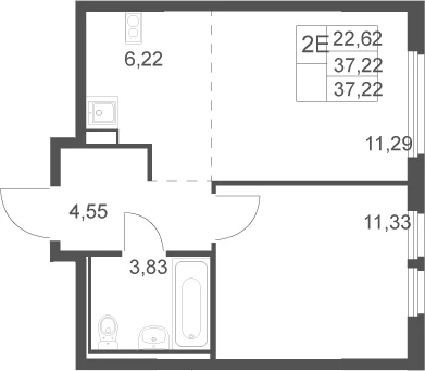 Планировка: Евродвушка 37,2 м² в ЖК «Остафьево»