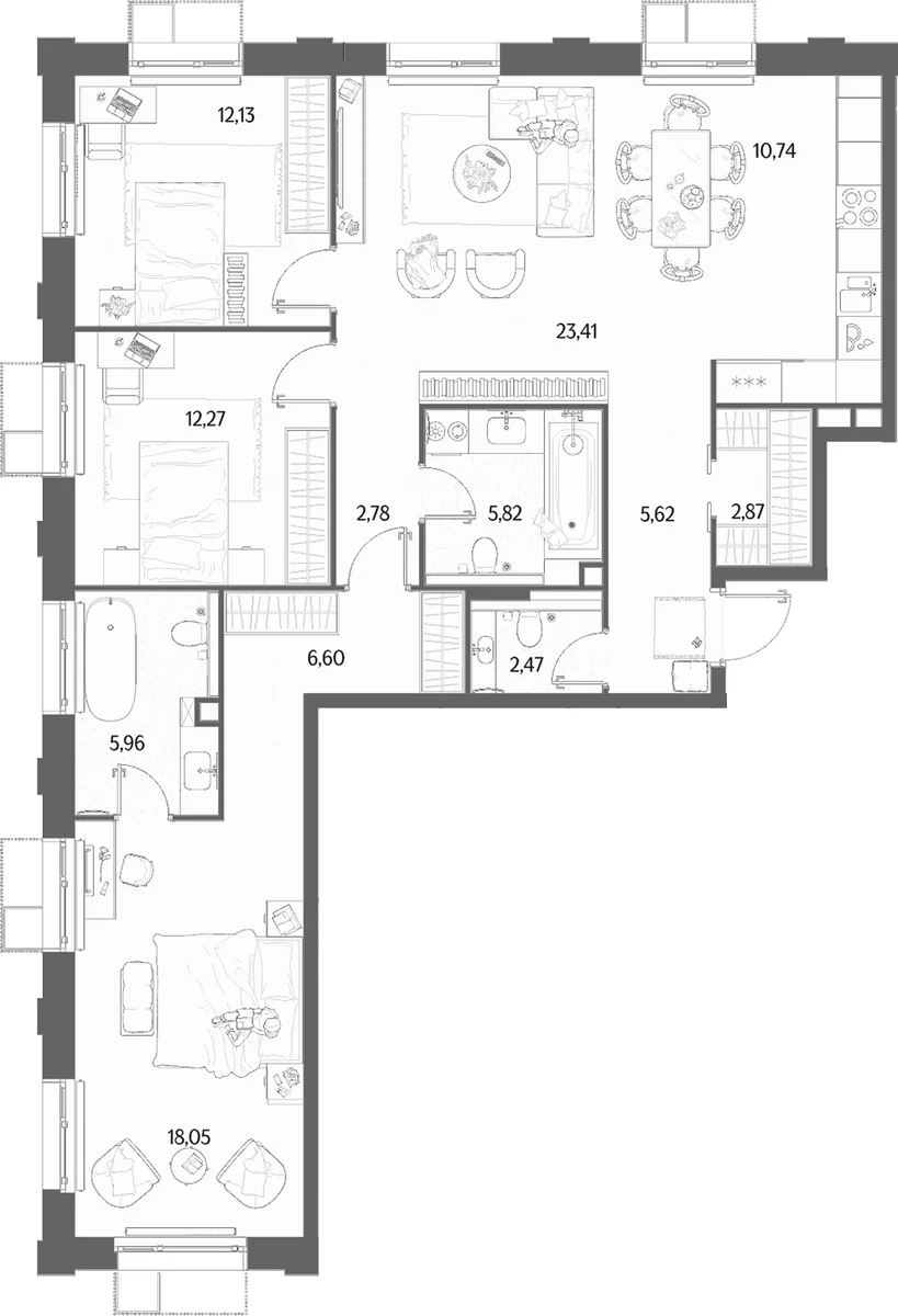 Планировка: Квартира евро-4 108,7 м² в ЖК «МЫС»