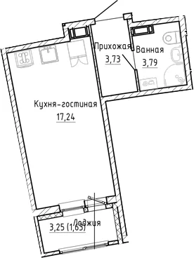 Планировка: Студия 24,8 м² в ЖК «Аквилон Рива»