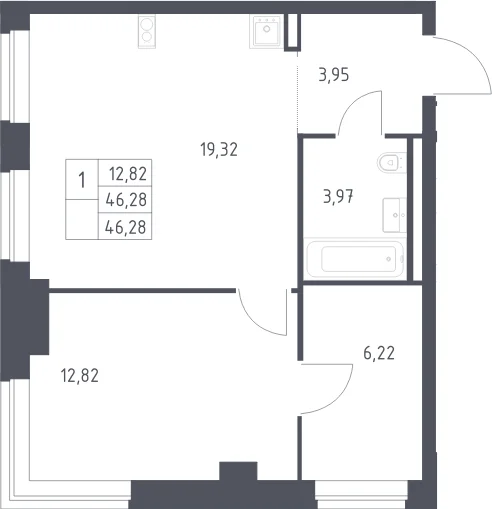 Планировка: Евродвушка 46,3 м² в ЖК «Литературный Квартал»