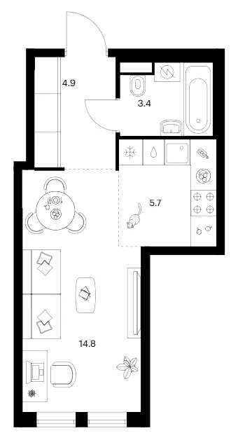 Планировка: Студия 28,8 м² в ЖК «Строгино 360»