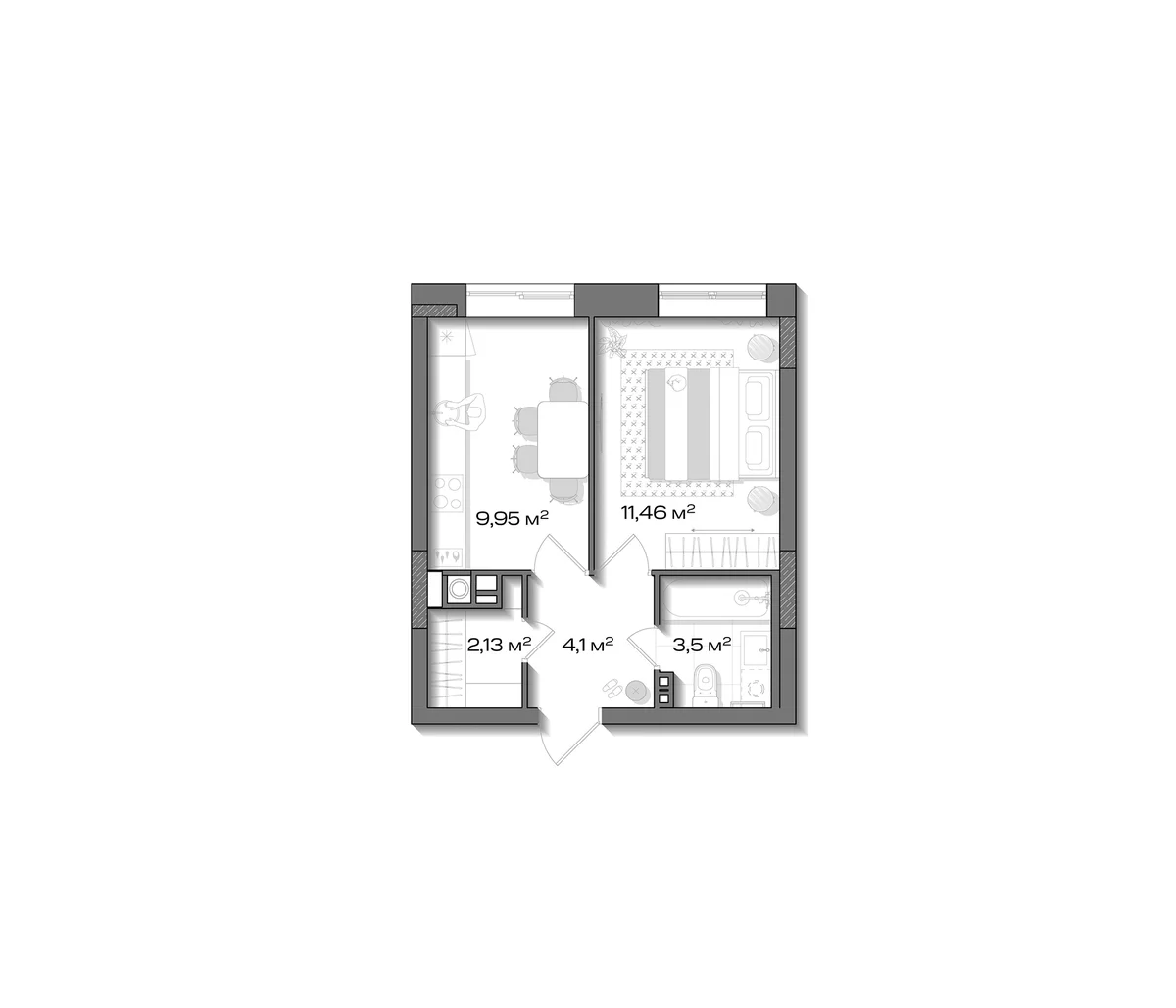 Планировка: 1-комнатная квартира 31,1 м² в ЖК «Аксиома.Возрождение»