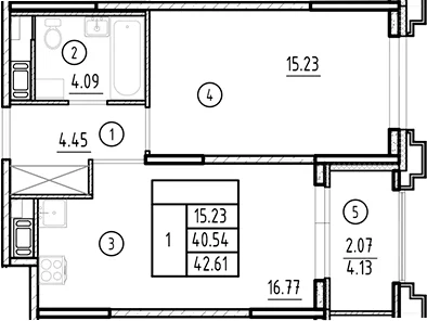Планировка: Евродвушка 40,5 м² в ЖК «Ассамблея»