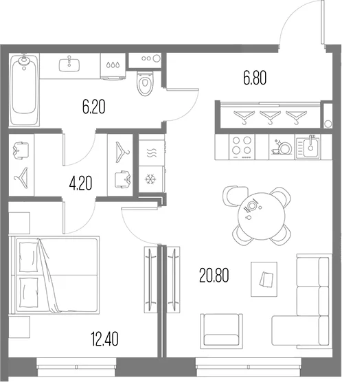 Планировка: Евродвушка 50,4 м² в ЖК «Легенда на Охте»