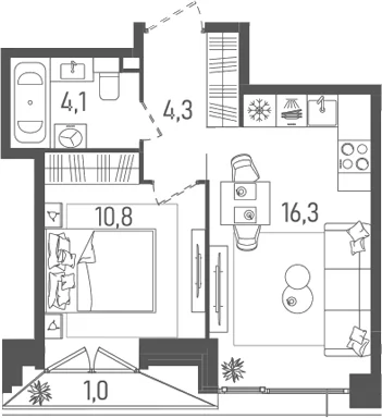 Планировка: Евродвушка 35,5 м² в ЖК «ТАТУМ»