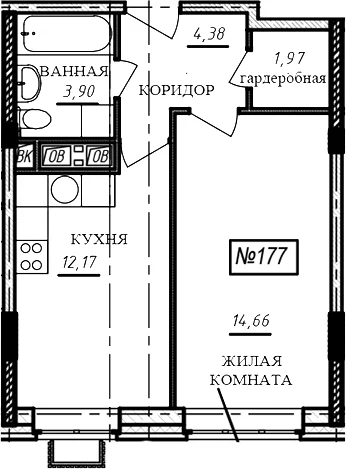 Планировка: 1-комнатная квартира 37,1 м² в ЖК «Краснофлотский»