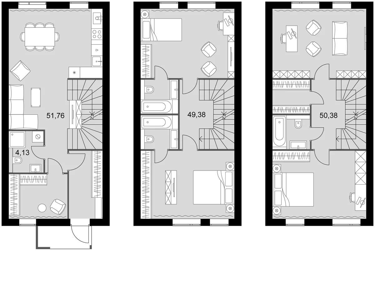Планировка: Таунхаус 155,7 м² в ЖК «Мартемьяново Клаб»