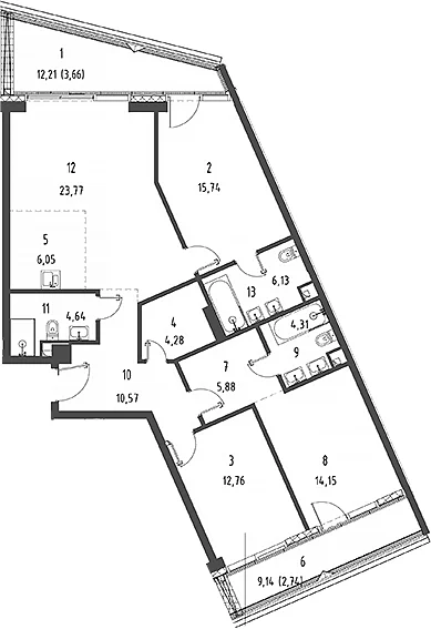 Планировка: Квартира евро-4 109,5 м² в ЖК «Джойс»