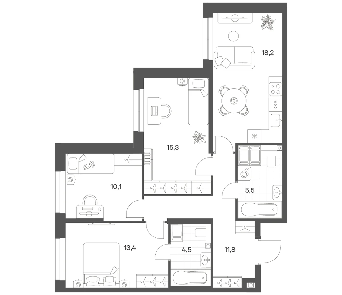 Планировка: Квартира евро-4 78,9 м² в ЖК «Речной Квартал»