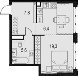 Планировка: Студия 39,1 м² в ЖК «Левел Южнопортовая»
