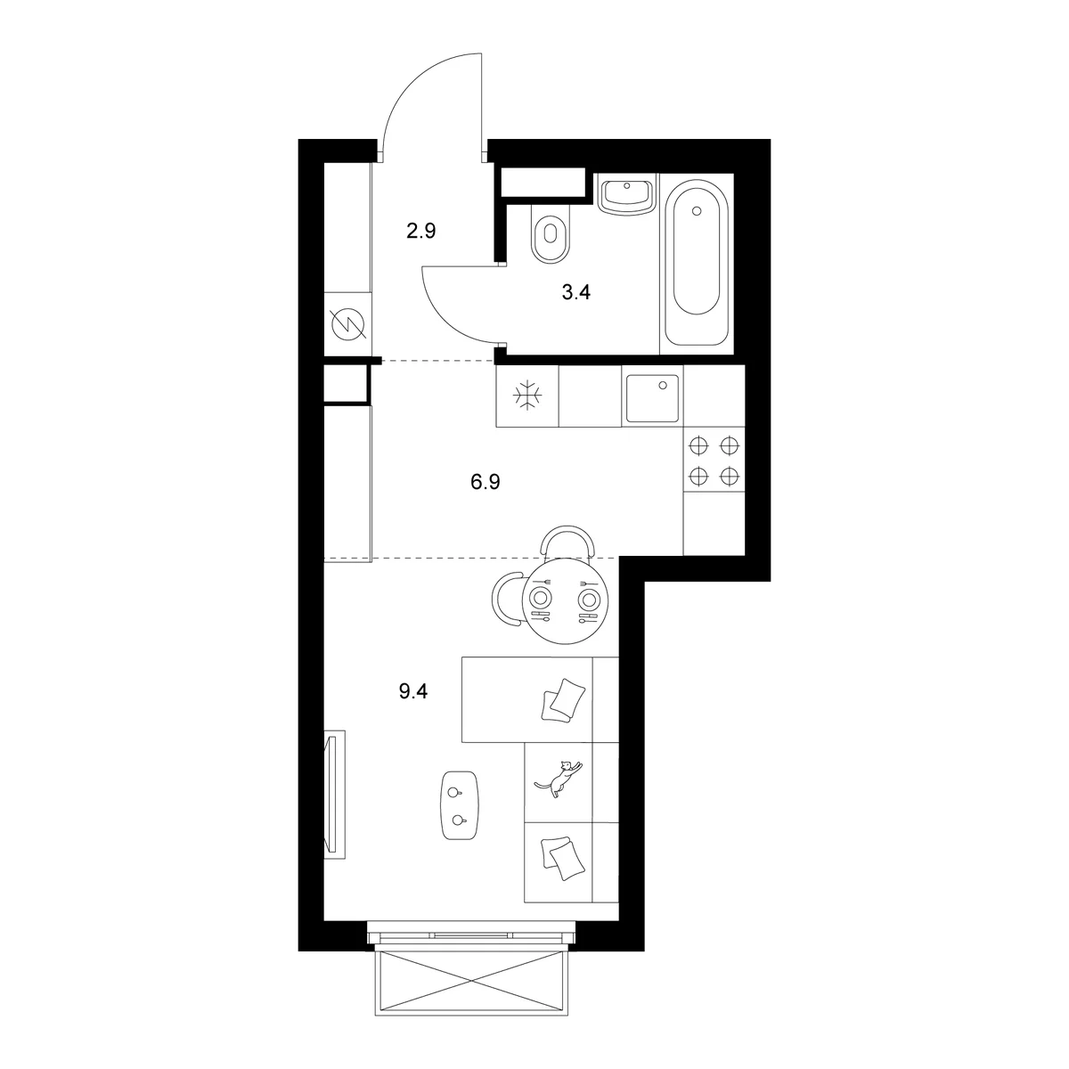 Планировка: Студия 22,6 м² в ЖК «2-й Иртышский»