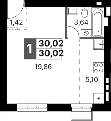 Планировка: Студия 30 м² в ЖК «Жаворонки Клаб»