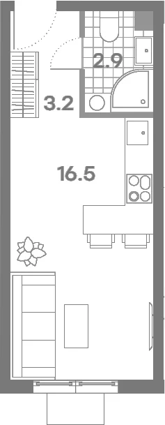 Планировка: Студия 22,6 м² в ЖК «ПаркСайд»