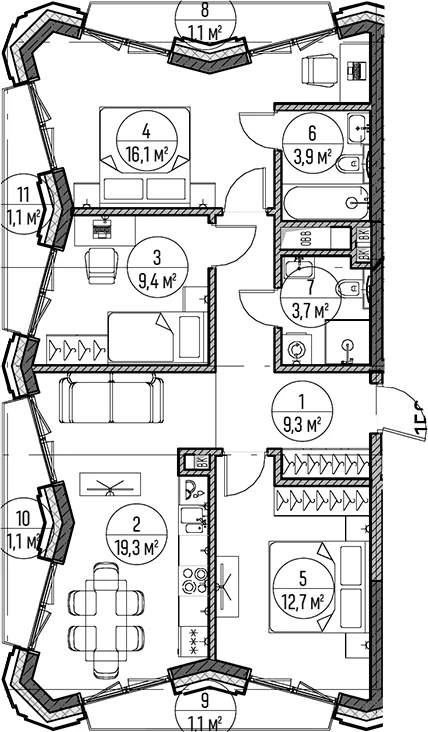 Планировка: 3-комнатная квартира 74,4 м² в ЖК «Дом на Часовой»