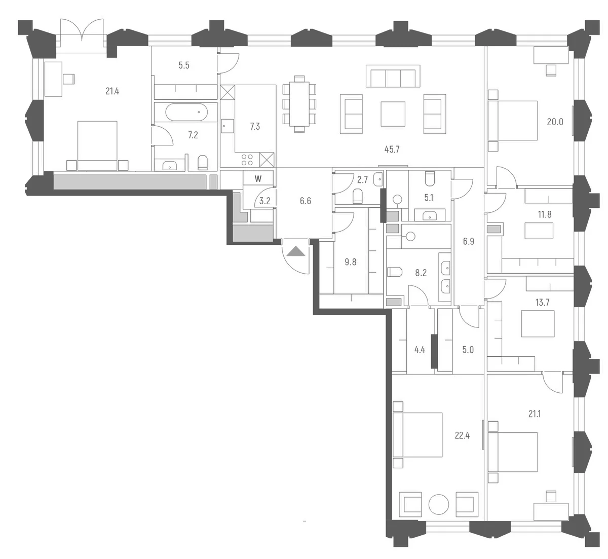 Планировка: Квартира евро-5 228 м² в ЖК «Веспер Кутузовский»