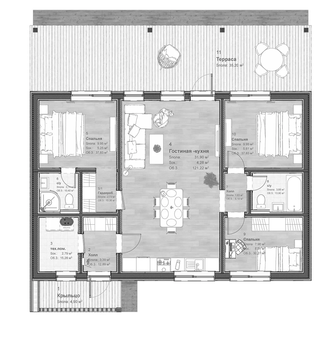 Планировка: Коттедж 102,8 м² в ЖК «Коттеджный поселок Грин Лаундж. EN DEVELOPMENT»