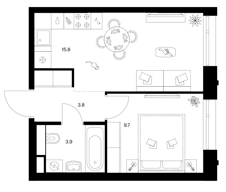 Планировка: 1-комнатная квартира 33,2 м² в ЖК «Лосиноостровский парк»