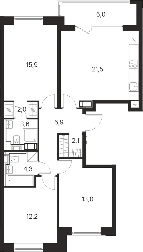 Планировка: Квартира евро-4 81,5 м² в ЖК «М36»