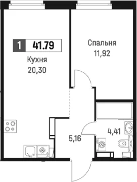 Планировка: Евродвушка 41,8 м² в ЖК «Максималист»