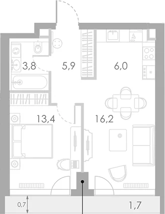 Планировка: Евродвушка 45,3 м² в ЖК «Ривер Парк Кутузовский»