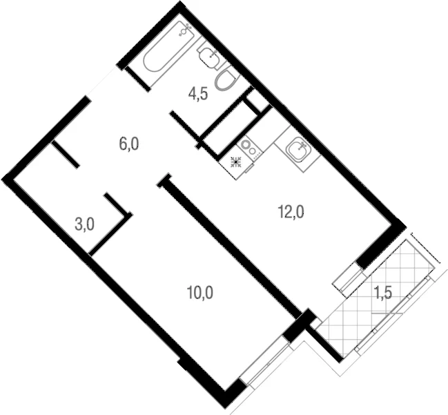 Планировка: 1-комнатная квартира 35,5 м² в ЖК «Котельники парк»