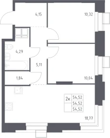 Планировка: Евротрёшка 54,5 м² в ЖК «Тропарево Парк»