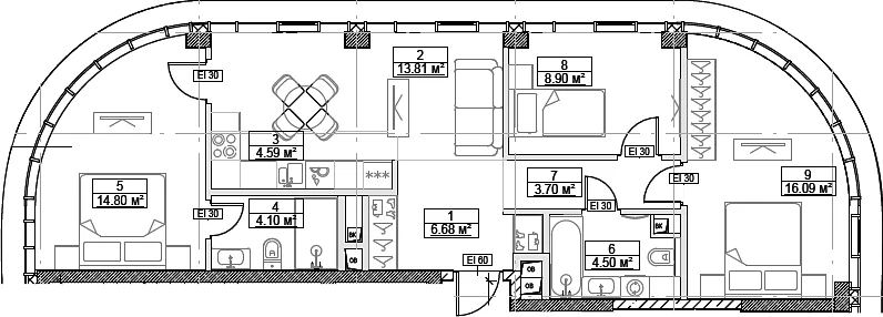 Планировка: Квартира евро-4 77,2 м² в ЖК «Сити Бэй»