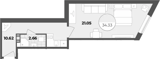 Планировка: Студия 34,3 м² в ЖК «Апарт-отель Лиговский 127»
