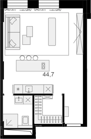 Планировка: Квартира 44,8 м² в ЖК «Резиденции архитекторов»