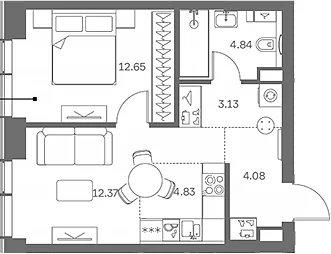 Планировка: Евродвушка 41,9 м² в ЖК «TATE»