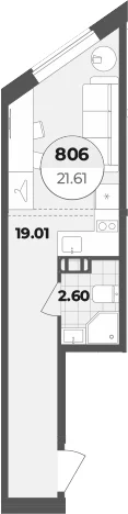 Планировка: Студия 21,6 м² в ЖК «Апарт-отель Лиговский 127»