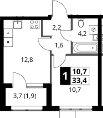 Планировка: 1-комнатная квартира 31,5 м² в ЖК «1-й Ясеневский»