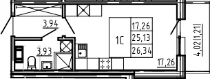 Планировка: Студия 25,1 м² в ЖК «Bereg. Курортный»