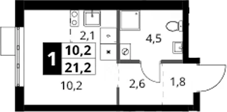 Планировка: Студия 21,2 м² в ЖК «1-й Ясеневский»