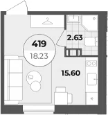 Планировка: Студия 18,2 м² в ЖК «Апарт-отель Лиговский 127»