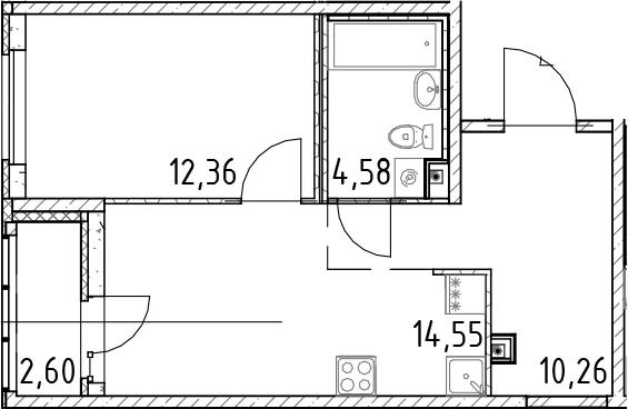 Планировка: Евродвушка 41,8 м² в ЖК «ЦДС Новосаратовка. Город Первых»