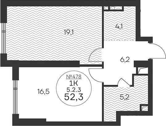 Планировка: 1-комнатная квартира 51,1 м² в ЖК «Клубный квартал КРЫЛАТСКАЯ 33»