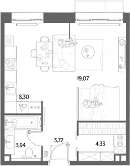 Планировка: Студия 39,4 м² в ЖК «МЫС»