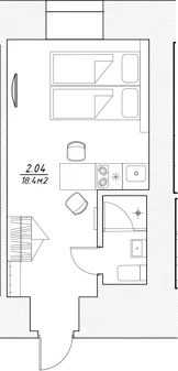 Планировка: Студия 18,4 м² в ЖК «Апарт-отель 3* в Петровском пер., 4»