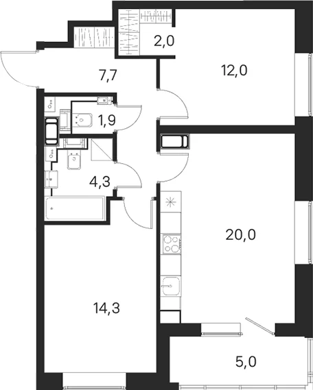 Планировка: 2-комнатная квартира 62,2 м² в ЖК «М36»