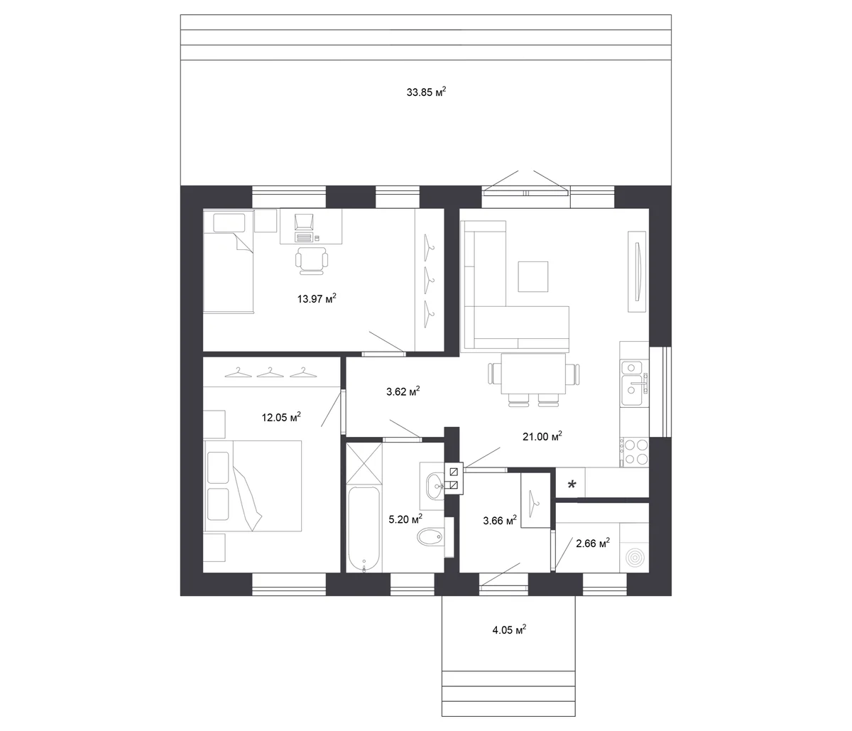 Планировка: Коттедж 62,1 м² в ЖК «Коттеджный поселок Подворье.Лайф»