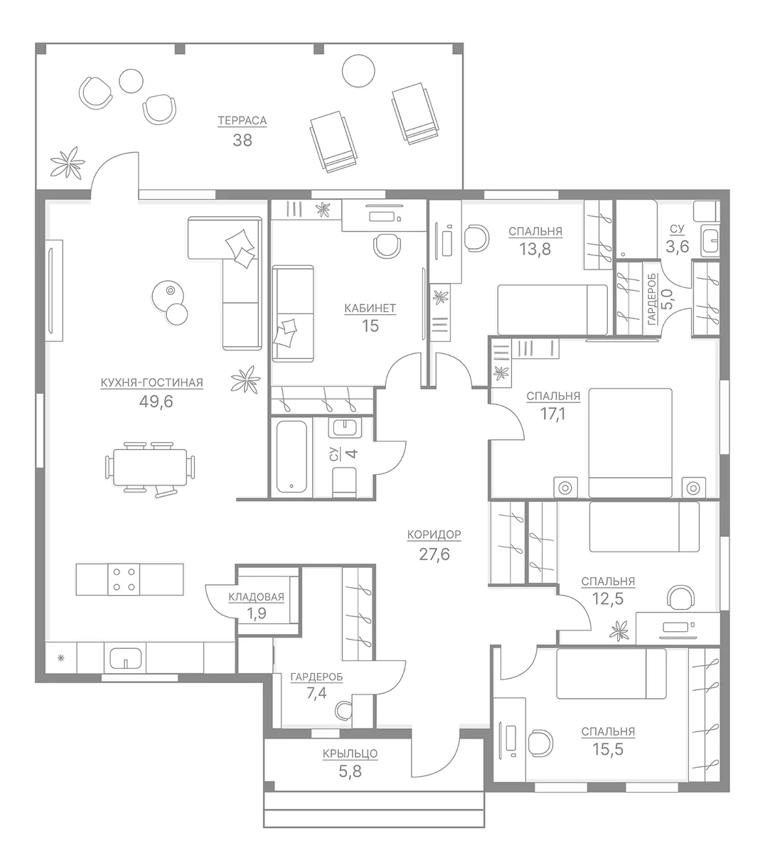 Планировка: Коттедж 143,5 м² в ЖК «Коттеджный поселок Ново-Соколово»