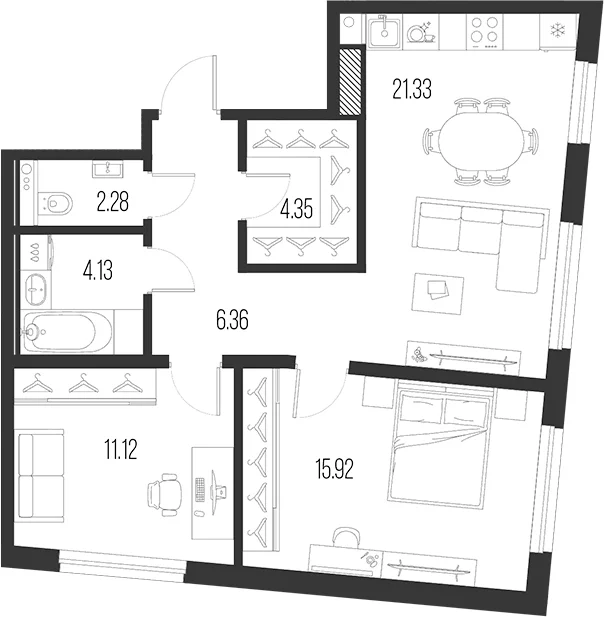 Планировка: Евротрёшка 65,5 м² в ЖК «Новая земля»