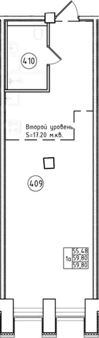 Планировка: Студия 64 м² в ЖК «Апарт-отель Фомин»